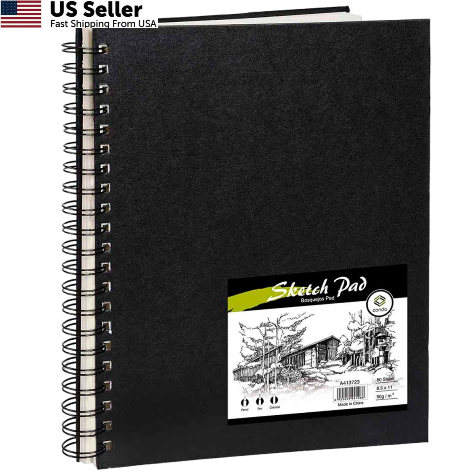 Conda 8.5″x11″ Hardbound Sketch Book, 80-Sheets 90gsm 1 Pack, Black