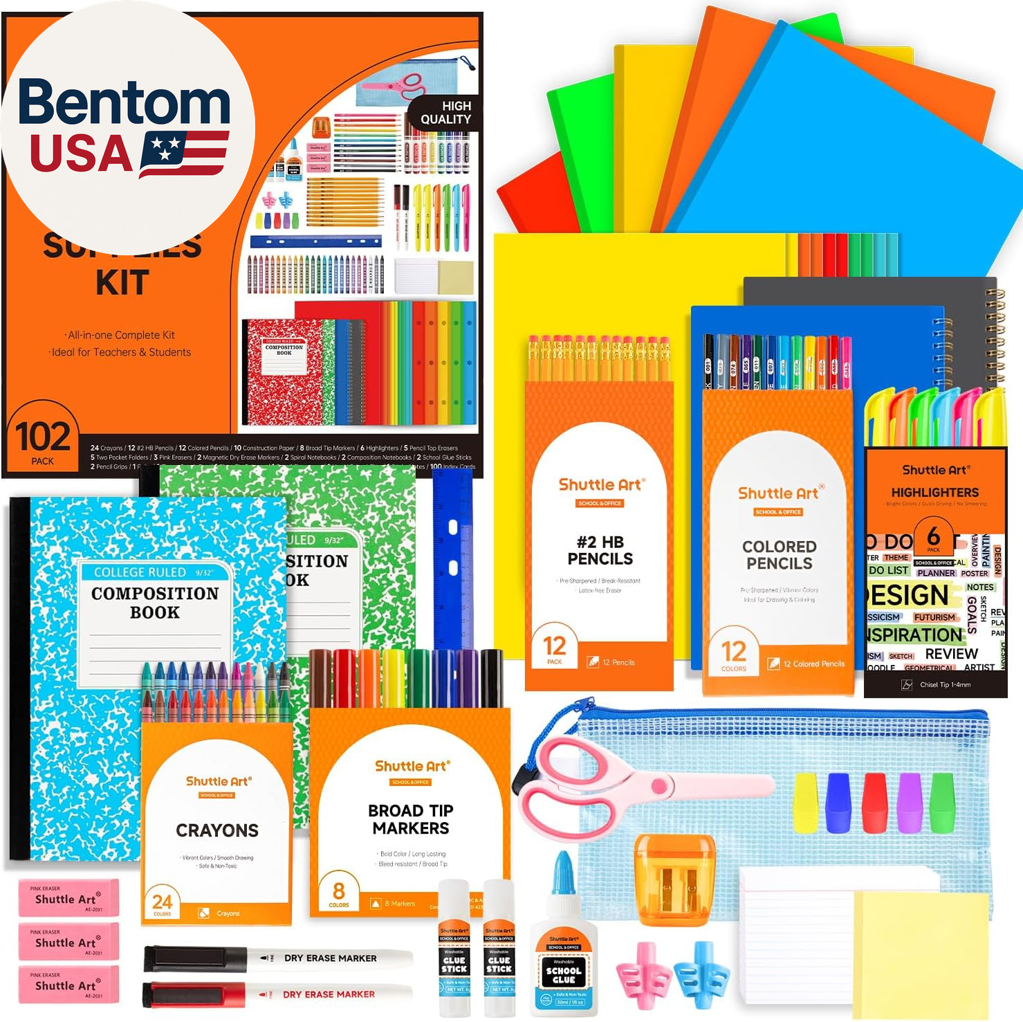 102 PCS Back to School Supplies Kit, School Supply Box for Grades K-5, School Su