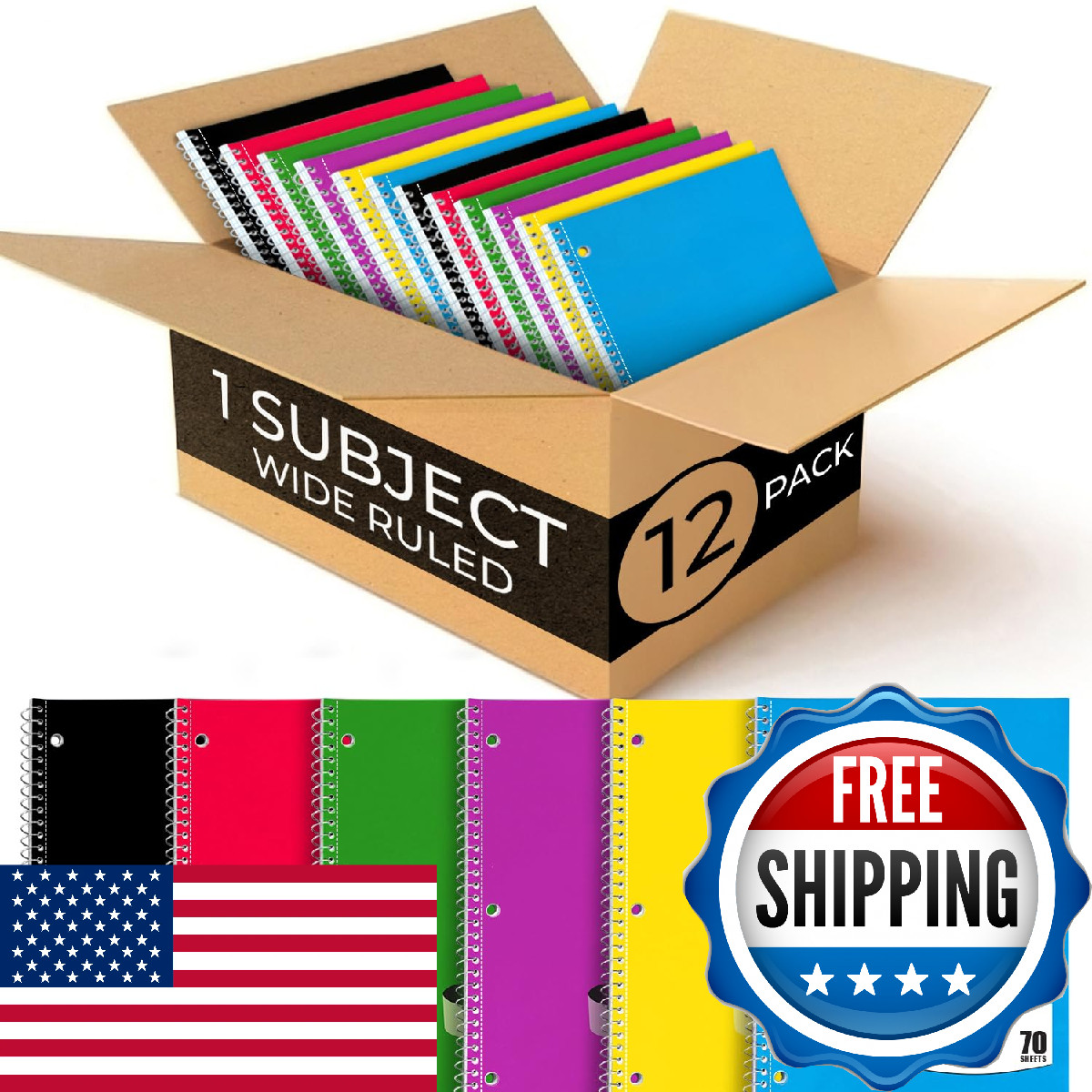 Rosmonde Spiral Notebooks 12 Pack 1 Subject Notebook Wide Ruled 70 Sheets 8 X