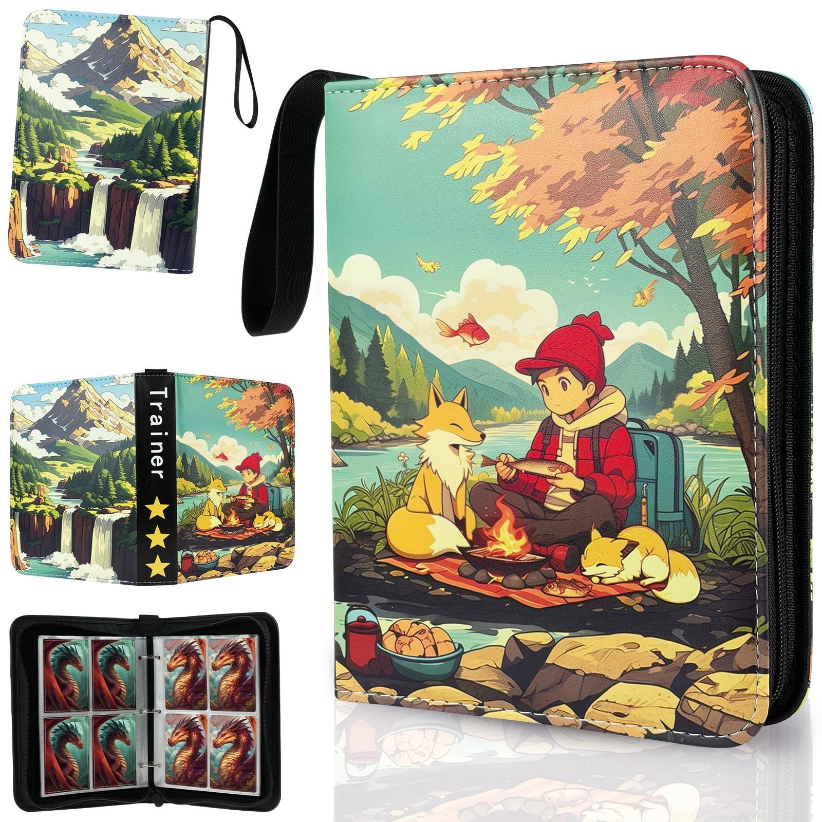 Trading Card Binder, 400 Pocket Card Album, 3-Ring Refillable Binder with Zip…