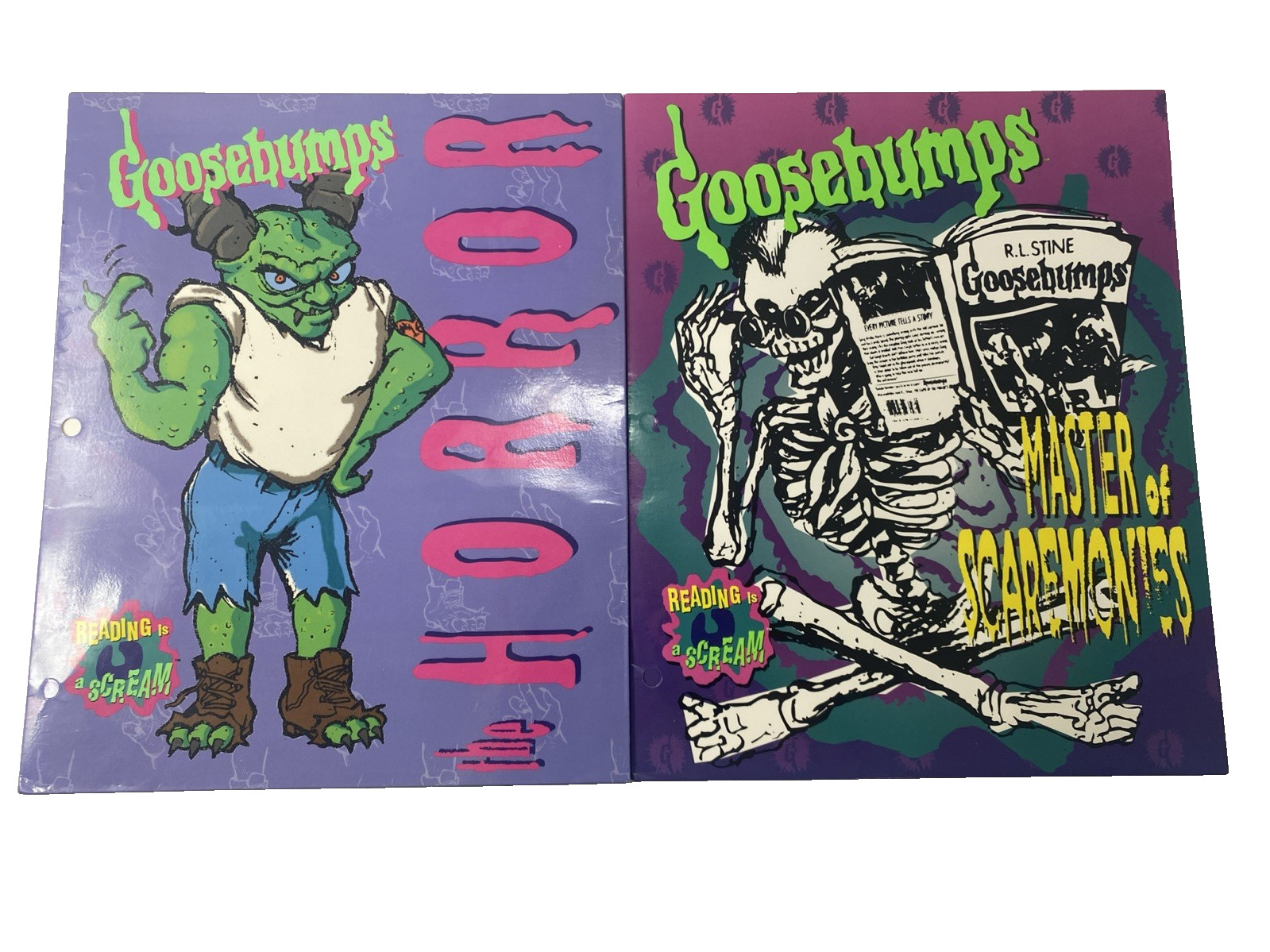 Vintage R.L. Stein Goosebumps 3 Ringed Folders LOT OF 2 Collectible Supplies!