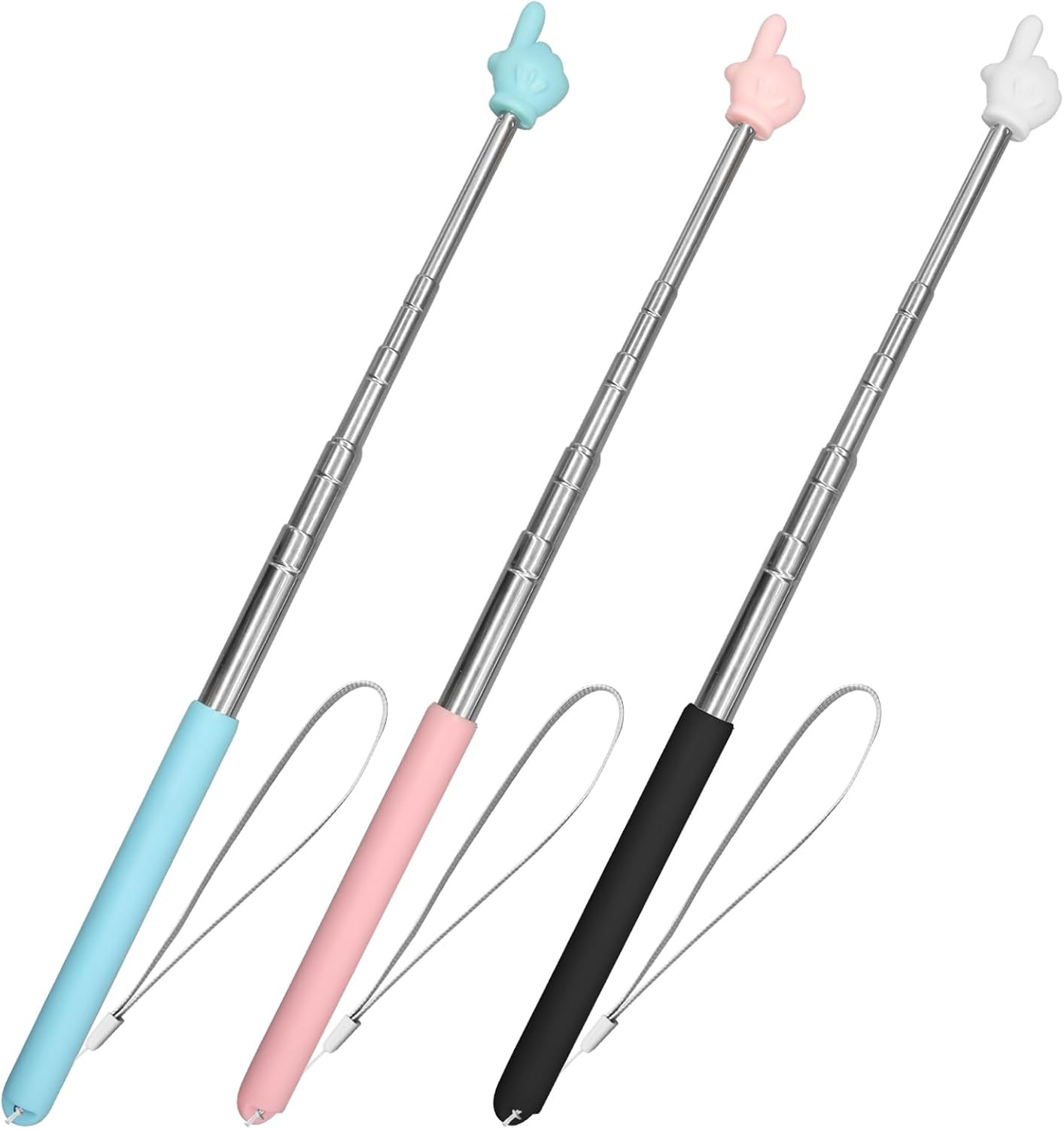 3Pcs Teacher Pointer Finger Telescopic Pointer Stick Hand Pointer with Lanyards,