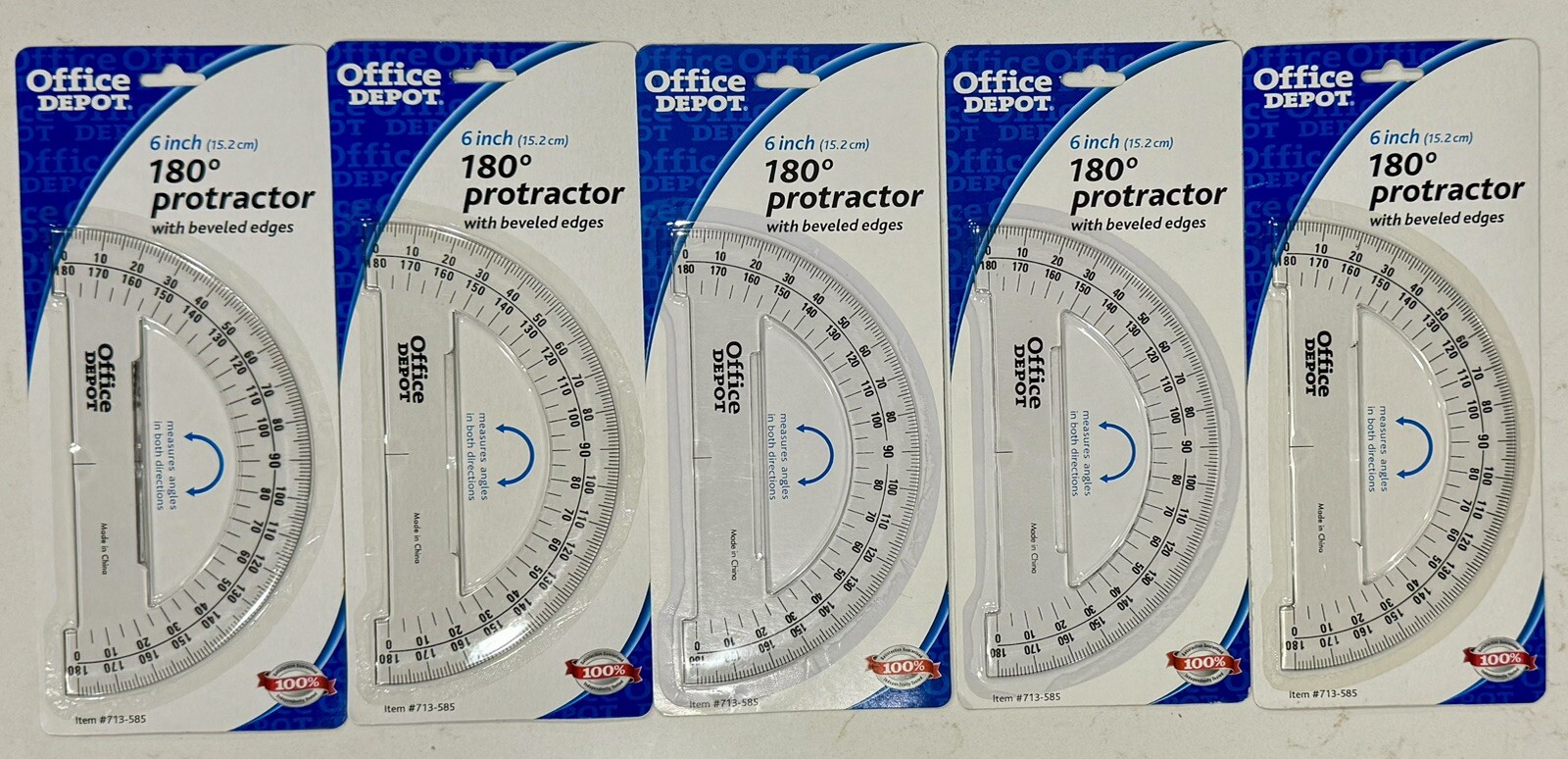 Lot of 5 NEW – 6″ 180 Degrees Protractor – 6 Inch – Office Depot – Math