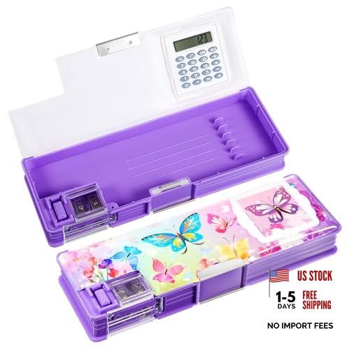 Multifunctional Pencil Box for Girls – Pencil Case with Calculator & Butterfly