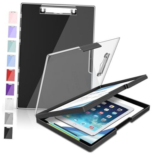 Clipboard with Storage, Heavy Duty Cleaview Clip Boards 8.5×11 with Dual Black