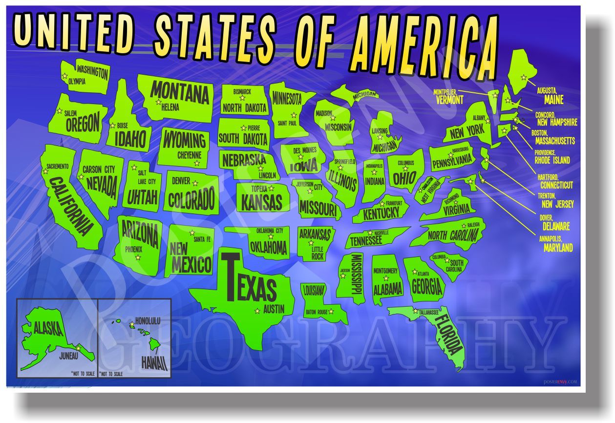 United States Map – NEW Classroom American Geography POSTER