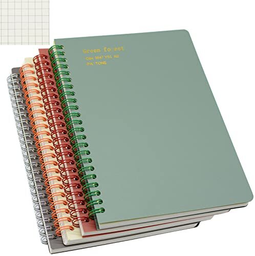 Yansanido Spiral Notebook 4 Pcs A5 Thick Plastic Hardcover Graph Paper 4 Colo…
