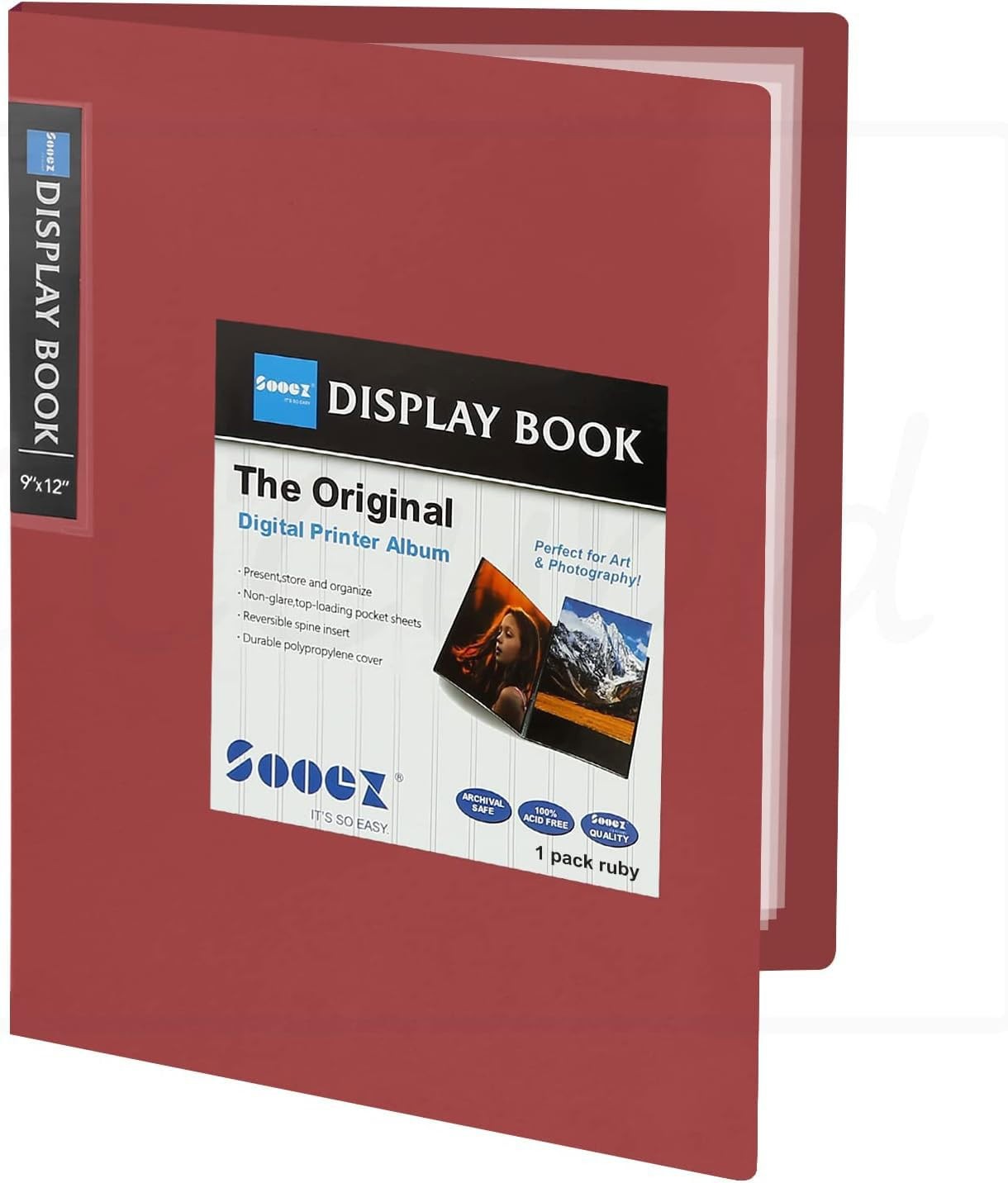 Sooez 30-Pocket Binder with Plastic Sleeves 9×12 (Red), Heavy 1 Pack, Red