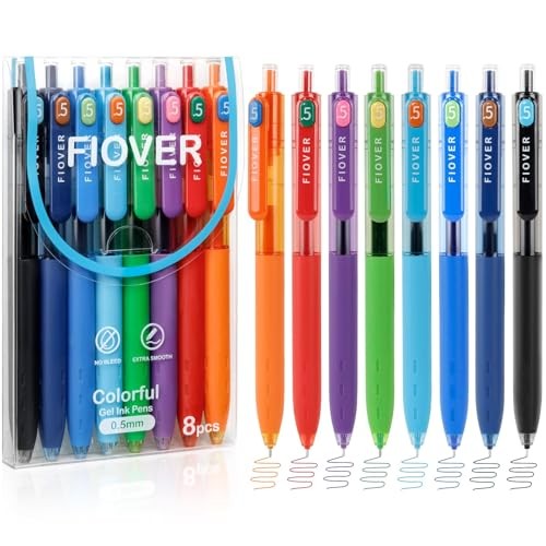 Colored Gel Pens, 0.5mm Quick Dry Ink Fine Point Smooth Writing Colorful 8PCS
