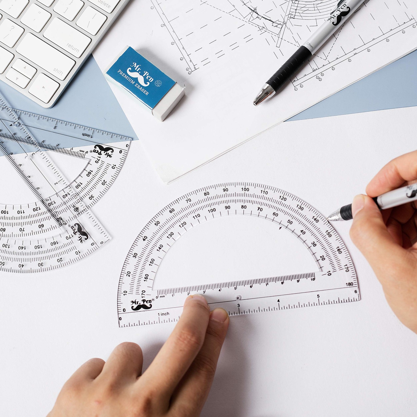 3 Pack 6 Inch Clear Plastic Protractor Set Math Geometry School Supplies Planner