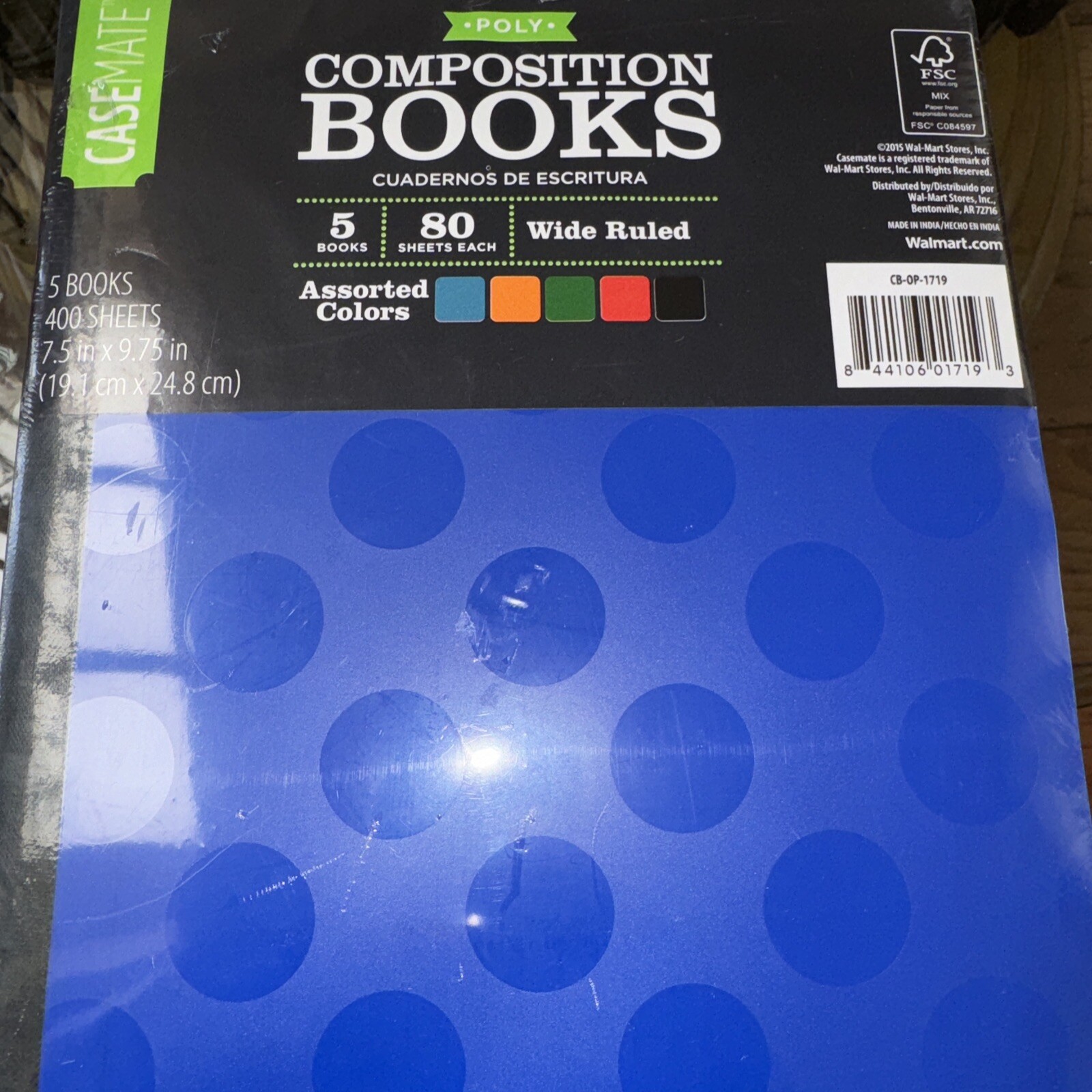 5-Pack Multi Color Composition Books Wide Ruled Notebook 80 Sheets Each School