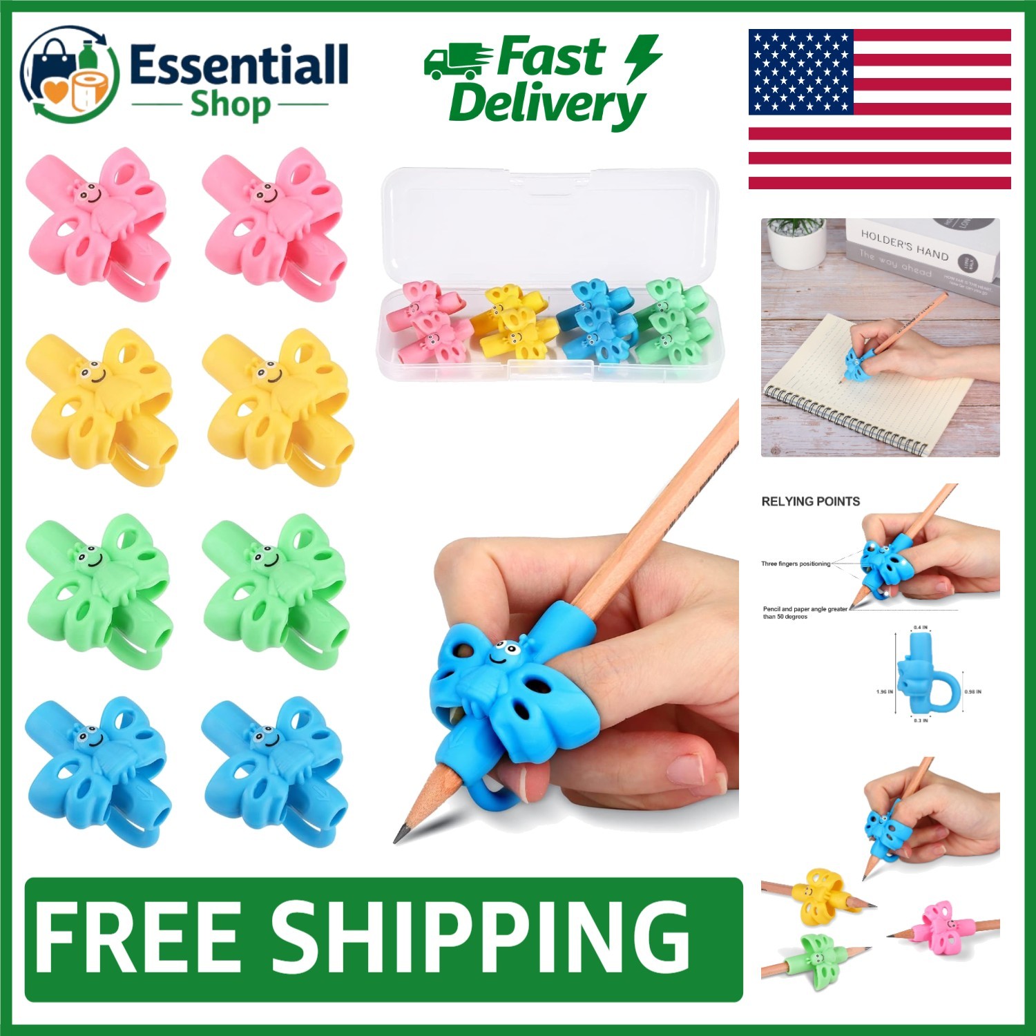 8 Soft Silicone Pencil Grips for Kids – Ergonomic Writing Aids for Ages 2-4