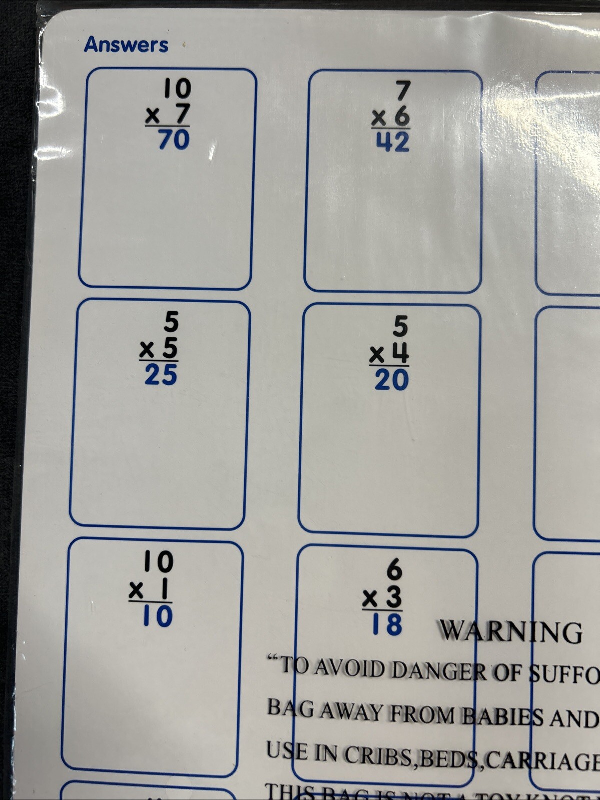 Education Math Windows Multiplication 5 Cards 2 sided Write on Wipe Off NEW