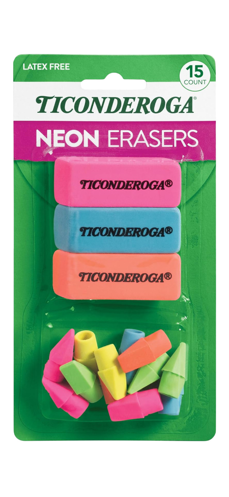 Ticonderoga Multicolored Combination Set of 15 Handheld & Pencil Top Erasers