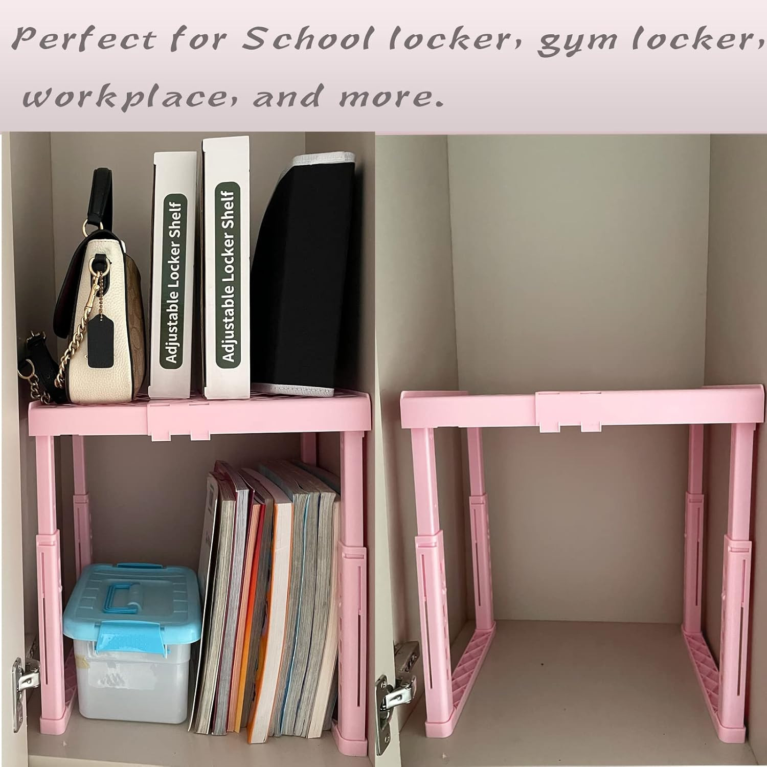Svartur Locker Shelf Adjustable Height and Width, Pink Locker Organizer for Work