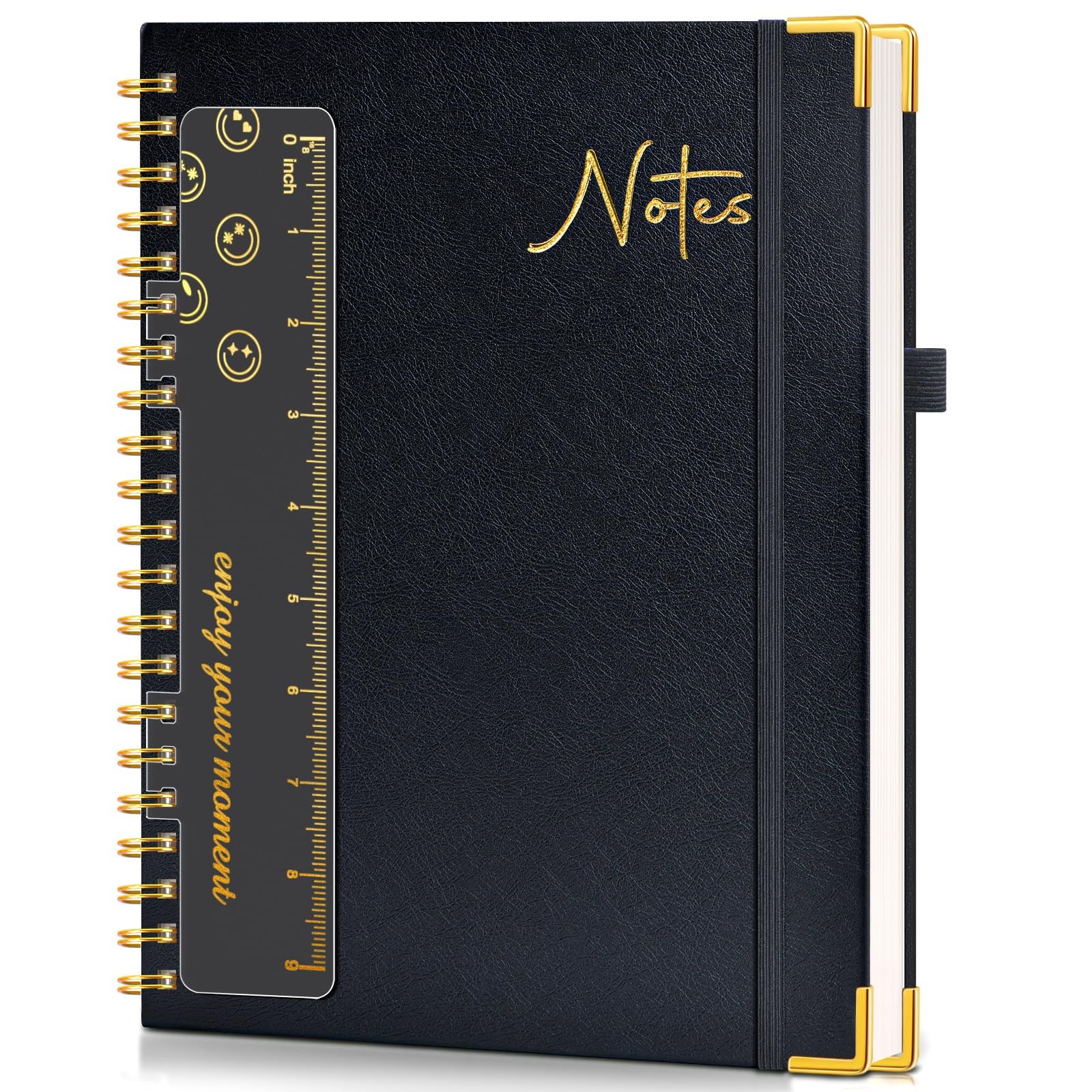 Hardcover Spiral Notebook Journal 8.5” x 11”, A4 Large Leather A4, Black