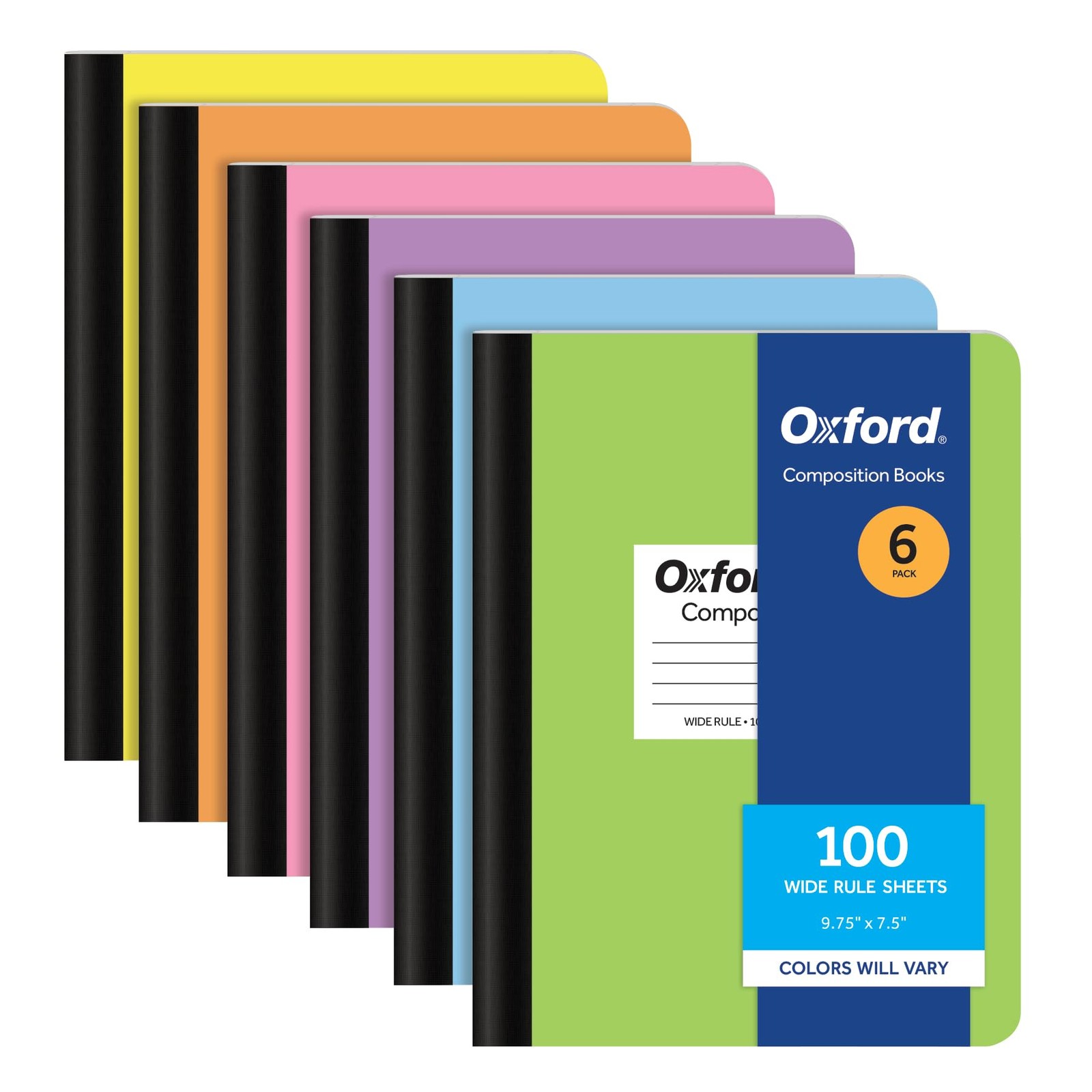 Oxford Composition Notebooks, 6 Pack, Cover Colors Vary, Wide Rule, Pastel