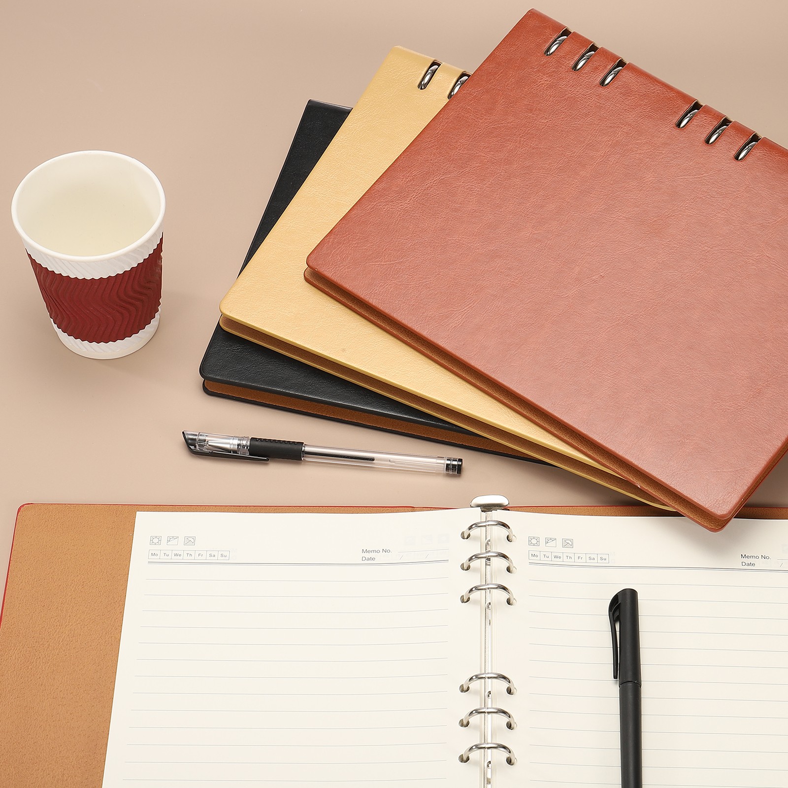 B5 Refillable Leather Notebook, 9 Ring Hardcover Binder Notebook, Blue