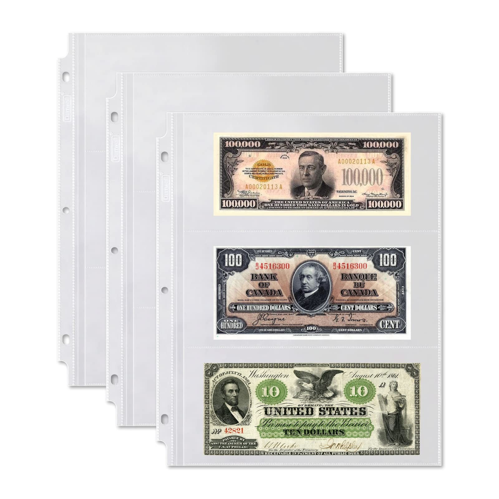 Dunwell Binder Currency Sleeves for Collectors – (25 Pack), 9×11.25″, Clear