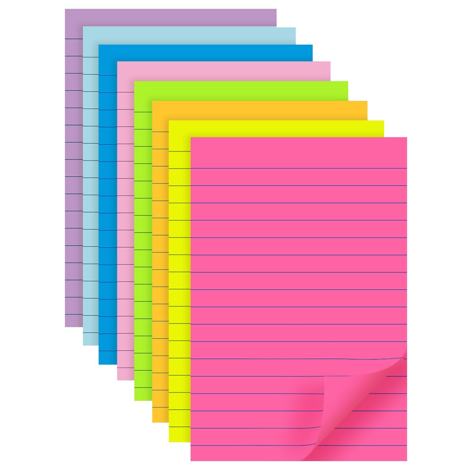 (8 Pads) Lined Sticky Notes 4×6 in Post, 8 Colors Self Sticky Notes Pad Its, …