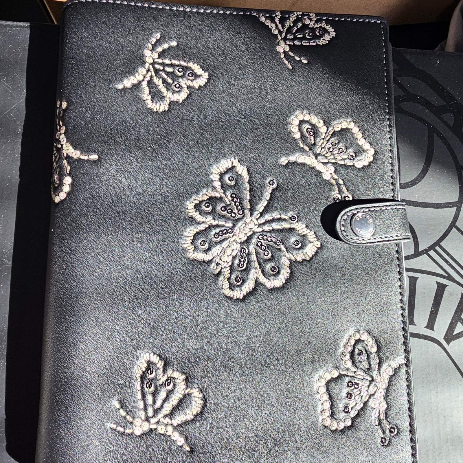 Coach Notebook With Butterfly Print novelty leather/Silver