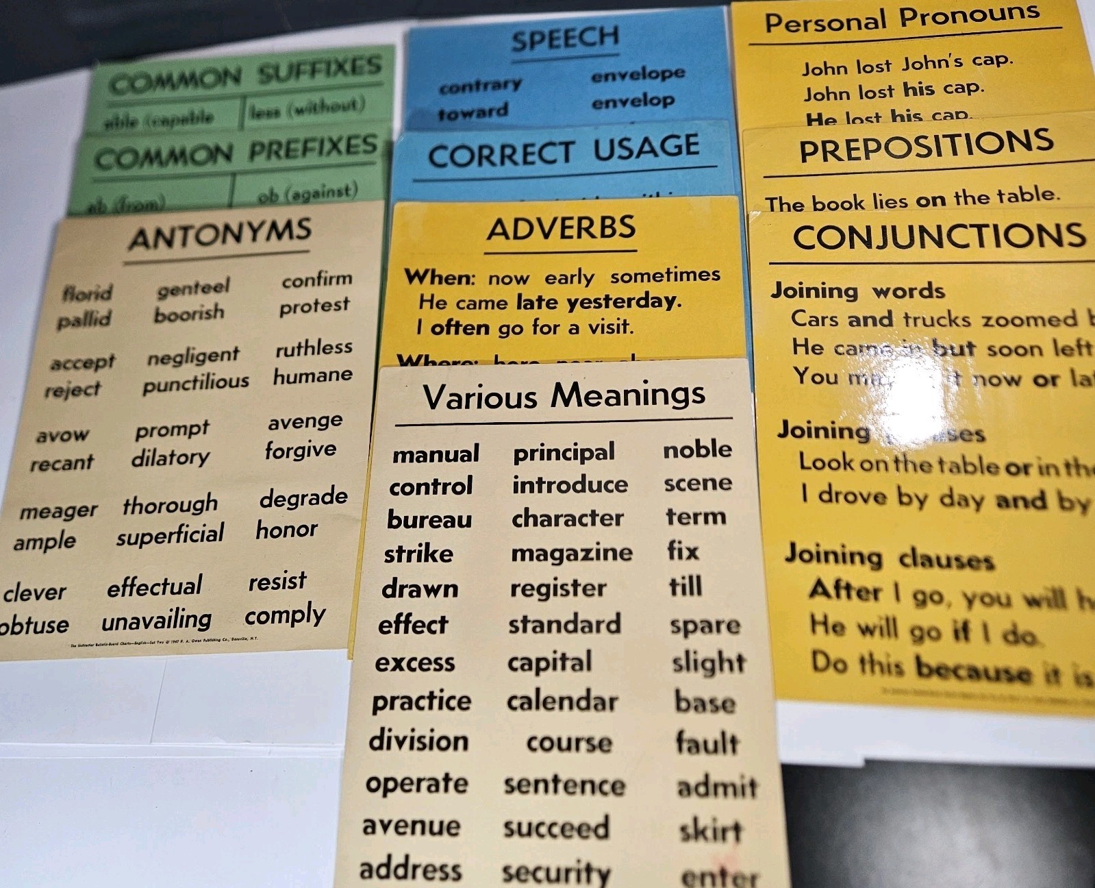 1947 Instructor Bulletin Board Charts Set-Two 10 Double Sided English Lessons