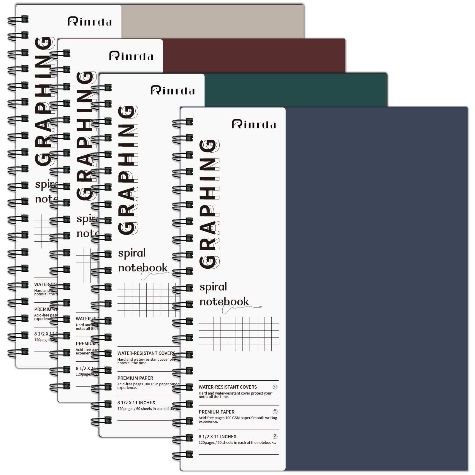 Graph Paper Notebook Spiral Notebook 8.5″ x 11″-4 Pack Grid Paper Notebook En…