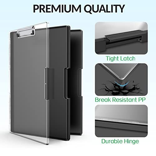 Clipboard with Storage, Heavy Duty Cleaview Clip Boards 8.5×11 with Dual Black