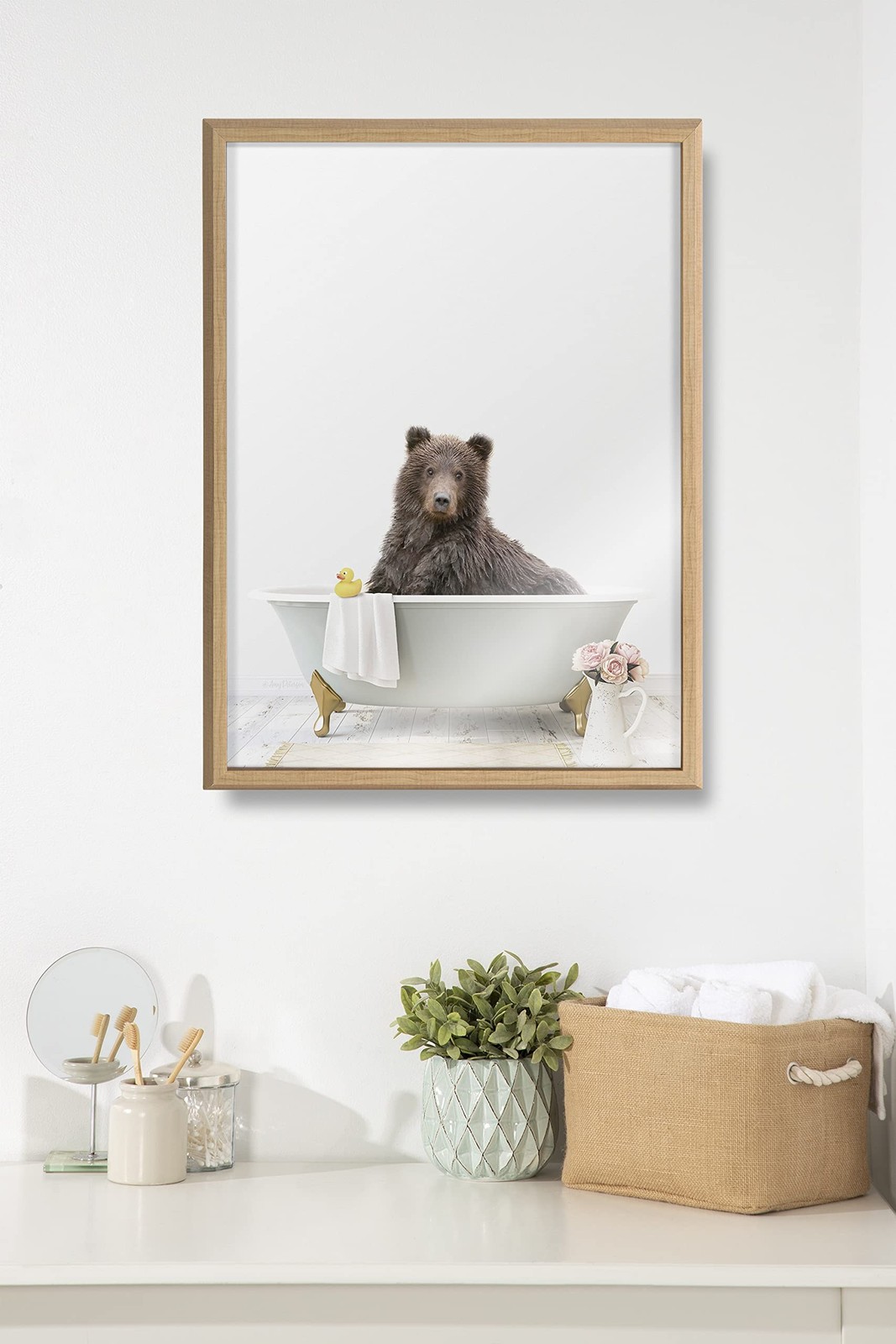 Kate and Laurel Blake Bear Cottage Bathroom Framed Printed Glass Wall Art by …