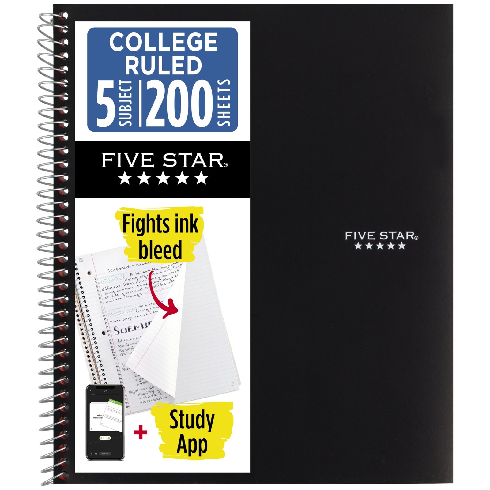 Spiral Notebook + Study App, 5 Subject, College Ruled Paper, 8-1/2″ x 11″, 20…