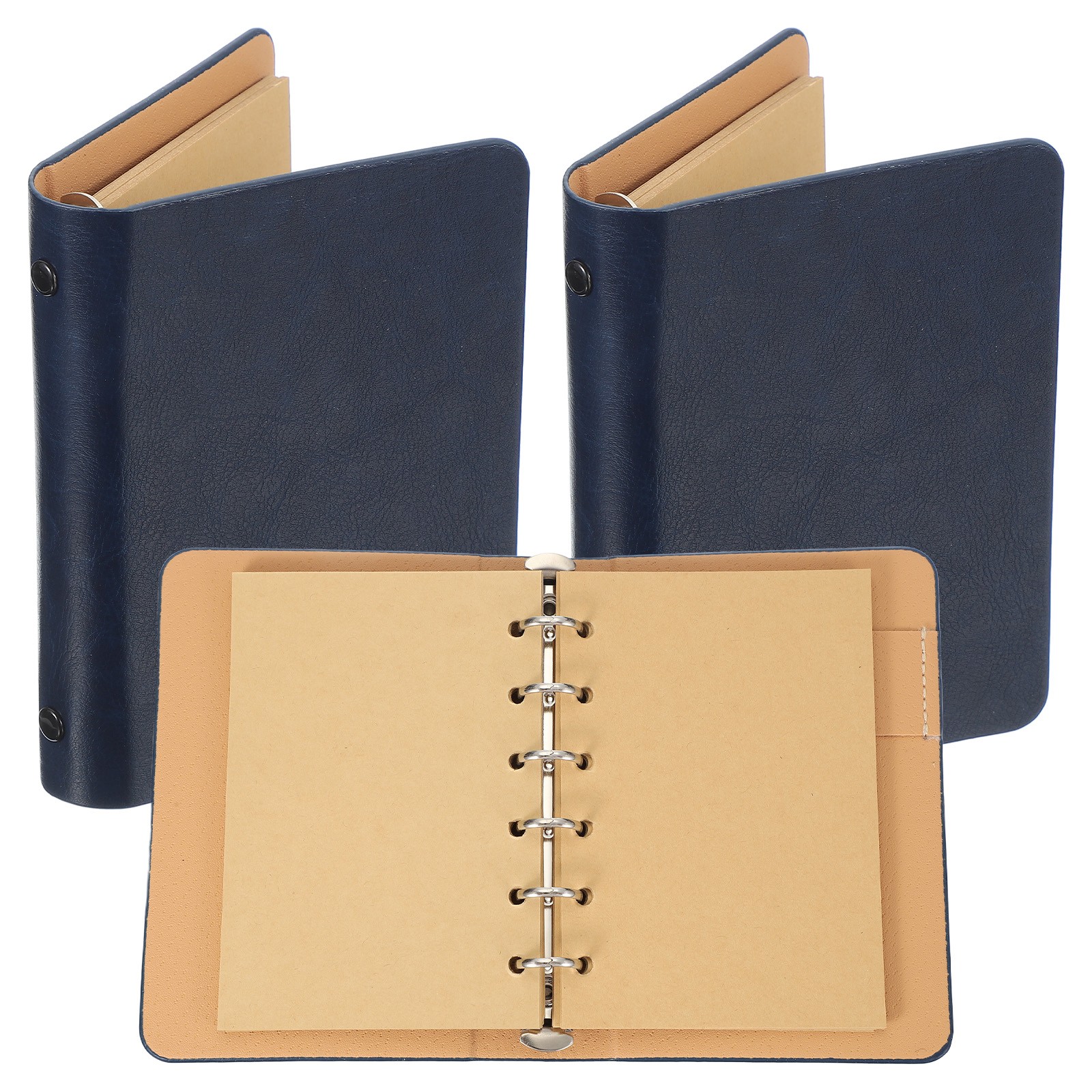 Binder Cover 2pcs A7 Kraft Leather Notebook with 50 Sheet Paper, Dark Blue