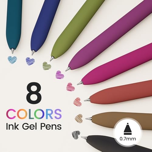 Colorful Gel Pens – 8 Pcs Colored Ink Pens Coloring | Vintage Color Ink-8Pcs