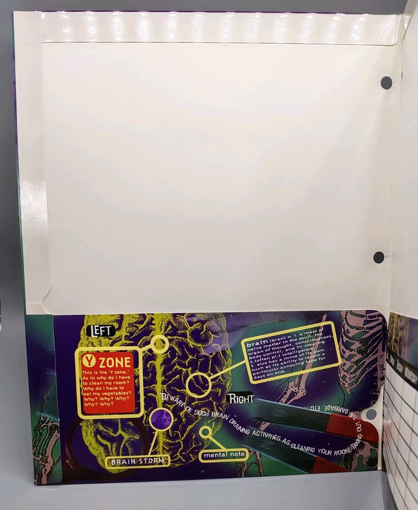 RARE Vintage 1996 Impact Nickelodeon Brain Science 3-Hole 2-Pocket School Folder