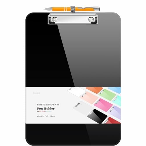 Plastic Clipboard with Pen Holder, [10% Thicker] Clip Boards 1 Pack Black