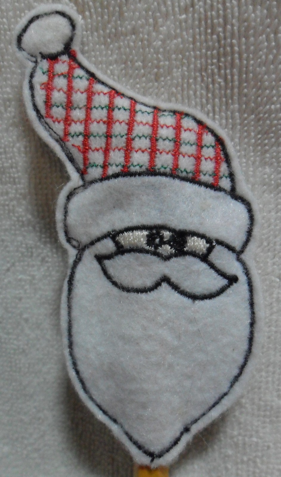 2x Handmade Machine Embroidered Santa Claus Christmas Holiday Pencil Pen Toppers