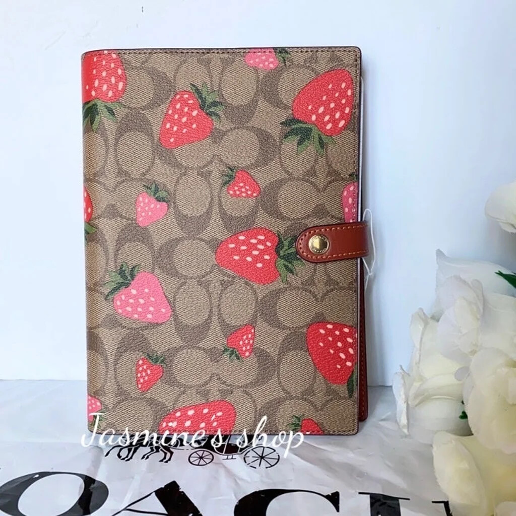 NWT Coach Notebook In Signature Canvas with strawberry/floral/holiday print