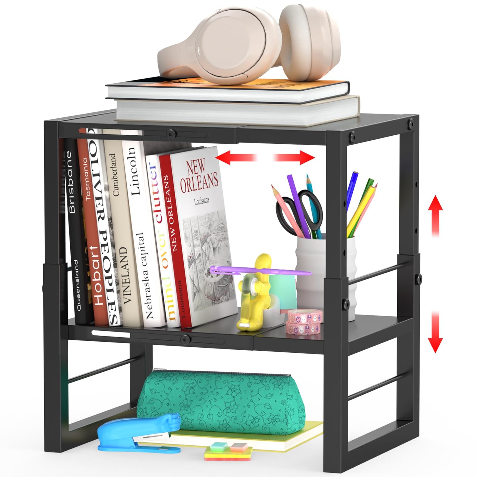 Black Adjustable Metal Locker Organizer Shelf Stackable Storage Organization