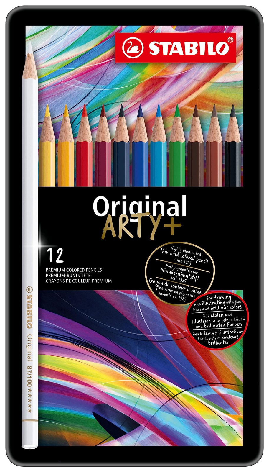 Thin Lead Colouring Pencil – STABILO Original – ARTY+ – Tin of 12 – Assorted Col