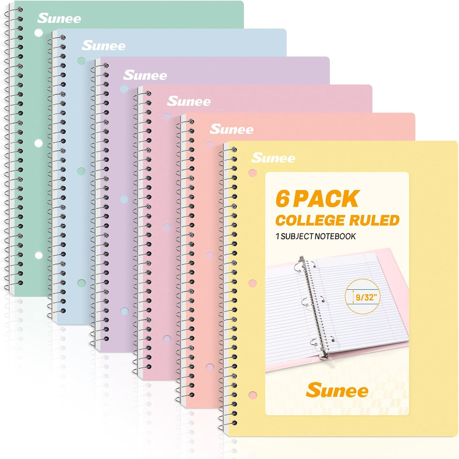 Spiral Notebooks, 6 Pack, 1-Subject, College Ruled Paper, 8″ X 10-1/2″