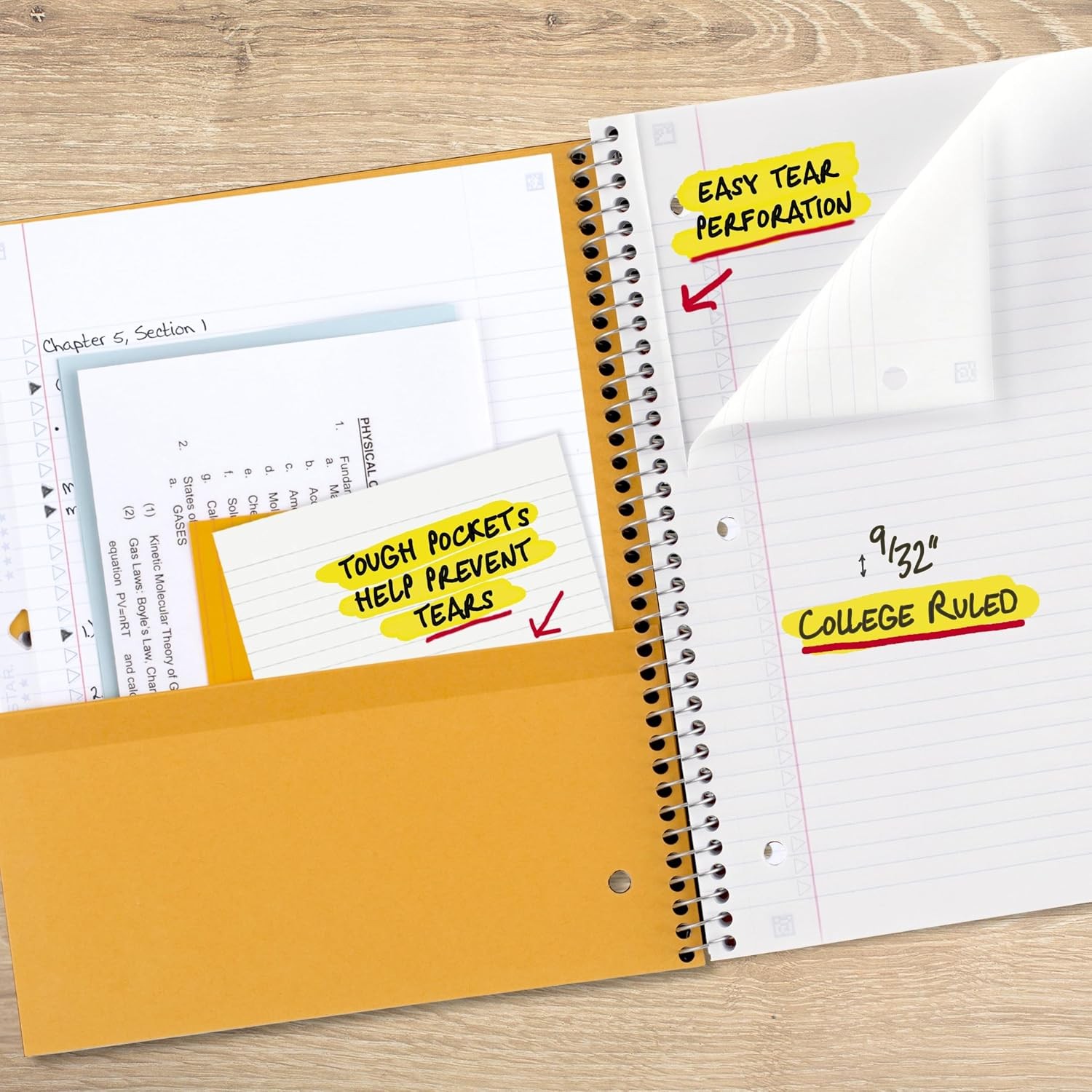 Spiral Notebook + Study App, 5 Subject, College Ruled Paper, 8-1/2″ x 11″, 200