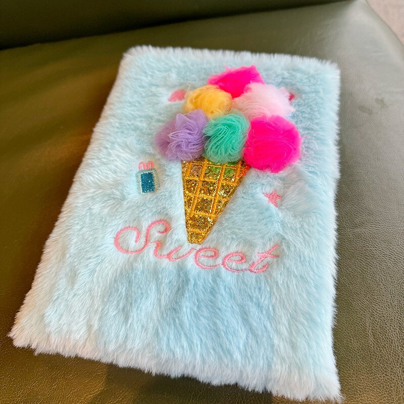 1pc A5 Ice Cream Plush Journal Diary Fluffy Cute Notepad Gift – Blue