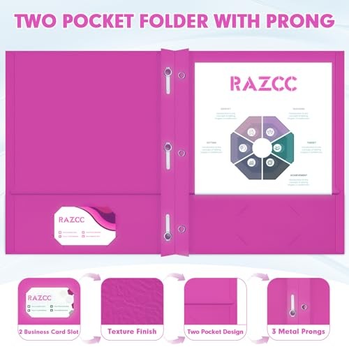 Two Pocket Folders, 75 Pack Two Pocket Folders with Prongs, 3 Rose Purple