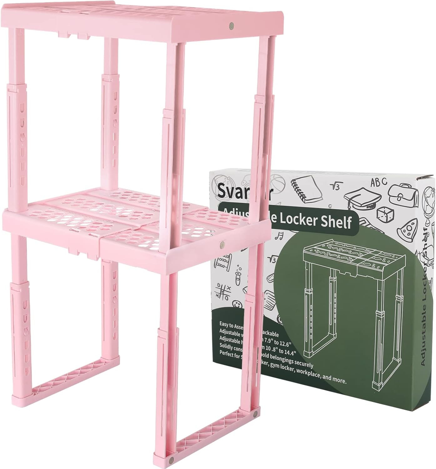 Locker Shelf Adjustable Height and Width, Pink Locker Organizer for Work, Locker