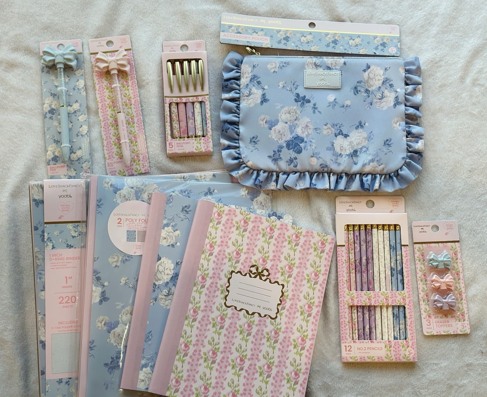 LoveShackFancy x Yoobi 10-Piece School Supply Lot Binder Pouch Pens NEW