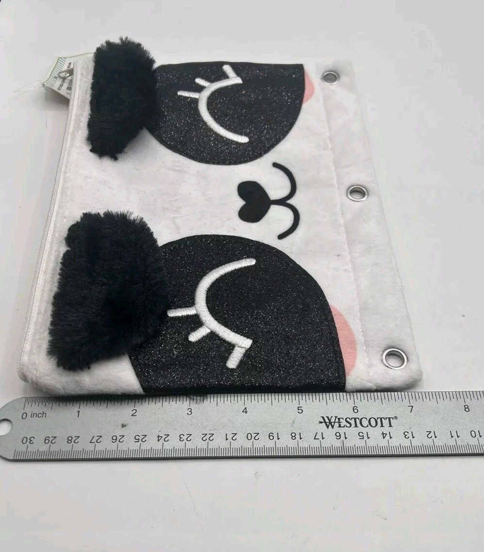 U Style Collections Fuzzy Panda Binder Pencil Pouch 9.5×7 Inches Zippered