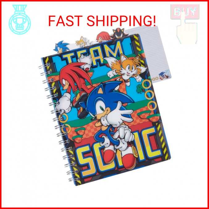 Sonic the Hedgehog Tab Journal Notebook, Spiral Bound, 96 Lined Pages, 8 x 7 inc