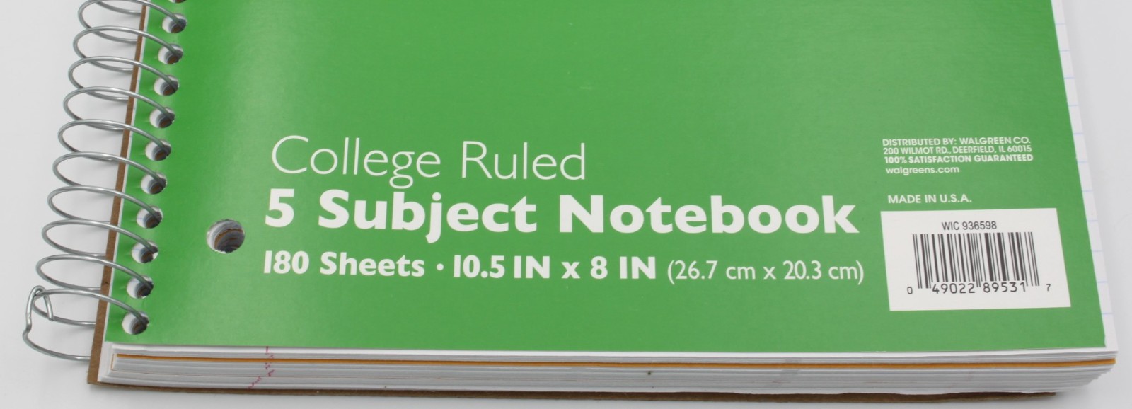 Wexford 5 Subject Notebook College Ruled 180 Sheets 10.5″ x 8″ GREEN Spiral Pad