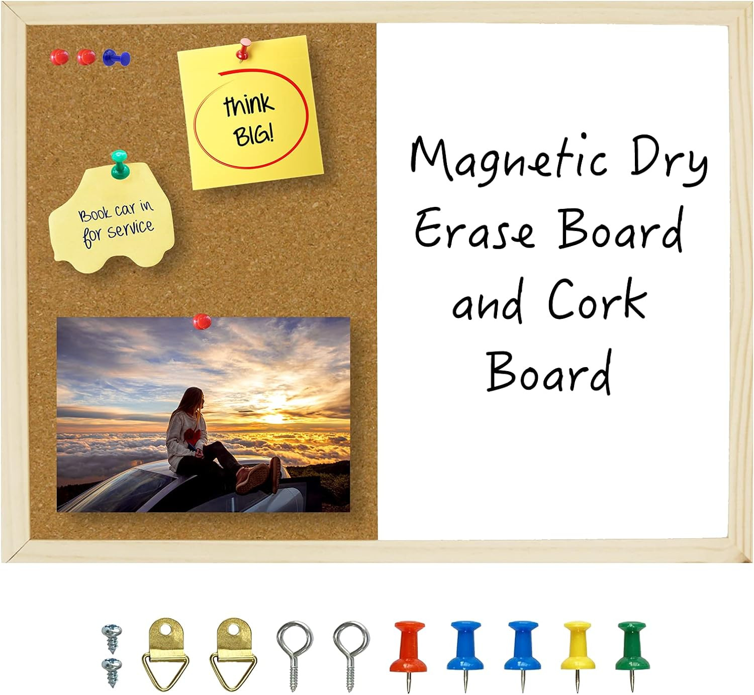 Dry Erase Cork Board 16.5″x12.6″, Notice 16.5″ x 12.6″, Wooden Frame