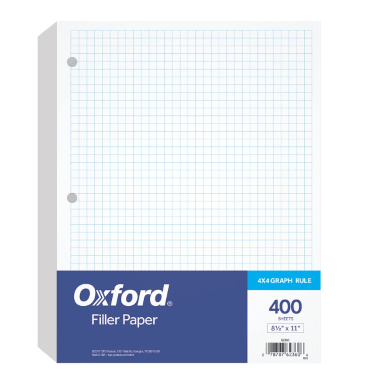 Oxford Filler Paper, 8-1/2″ x 11″, 4 x 4 Graph Rule, 3-Hole Letter, White