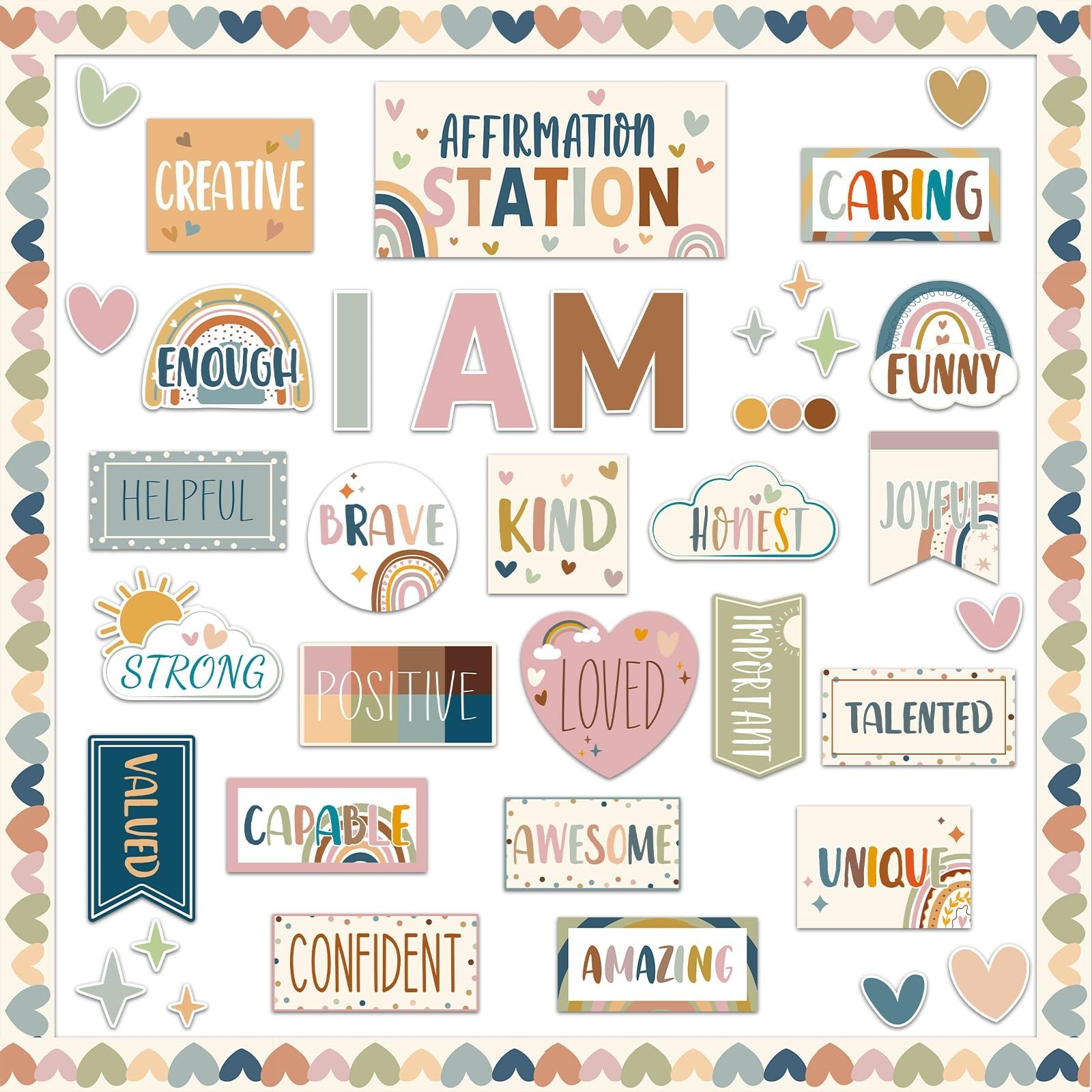 I Am Affirmations Cutouts, Rainbow Bulletin Board, Teacher Wall Decor,Multicolor